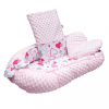 NEW BABY Luxus babafészek párnával és paplannal New Baby Minkyből rózsaszín szívecskék