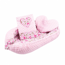 NEW BABY Luxus babafészek párnával és paplannal New Baby Szívecske rózsaszín kiságy, babaágy