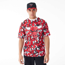 New Era nba team all over print mesh chicago bulls oversized póló férfi piros s