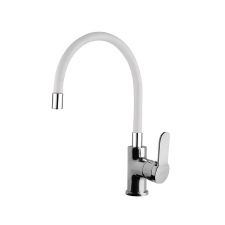  NewArc DOMINO álló mosogató csaptelep króm - FEHÉR flexibilis kifolyócsővel csaptelep