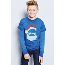 Next póló kék vidám Mikulás mintás 11 év (146 cm) gyerek póló