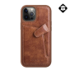 Nillkin AOGE műanyag telefonvédő (valódi bőr hátlap, mikrofiber plüss belső, bankkártya tartó) BARNA Apple iPhone 12 Pro Max