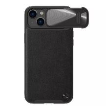 Nillkin CAMSHIELD LEATHER műanyag telefonvédő (közepesen ütésálló, ECO bőr hatású hátlap, kamera védelem) FEKETE Apple iPhone 14 Plus tok és táska