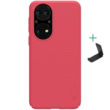 Nillkin Huawei P50 / P50E, Műanyag hátlap védőtok, stand, Nillkin Super Frosted, piros (121360) tok és táska