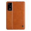Nillkin QIN tok álló, bőr hatású (FLIP, oldalra nyíló, bankkártya tartó) BARNA [Samsung Galaxy S20 Ultra 5G (SM-G988B)] (5996457934423)