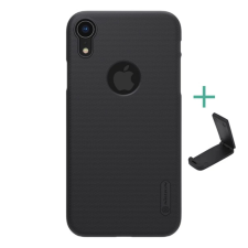 Nillkin SUPER FROSTED műanyag telefonvédő (gumírozott, érdes felület, logó kivágás + asztali tartó) FEKETE tok és táska