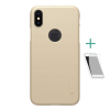 Nillkin SUPER FROSTED műanyag telefonvédő (gumírozott, érdes felület, logó kivágás + képernyővédő fólia) ARANY Apple iPhone X 5.8, Apple iPhone XS 5.8