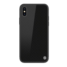 Nillkin TEMPERED PLAID szilikon telefonvédő (ütésállóság, üveg hátlap, négyzet) FEKETE tok és táska