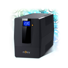 Njoy Szünetmentes 600VA - Horus Plus 600 (2 Schuko, line-interaktív, RJ11 védelem, USB, szoftver, LCD kijelző, fekete) szünetmentes áramforrás