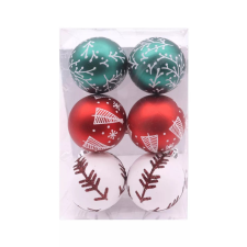 Noelle zöld-piros-fehér mintás karácsonyi gömbök – 6 db-os szett karácsonyfadísz
