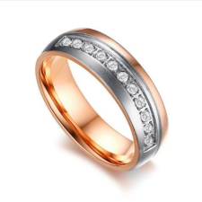  Női jegygyűrű, karikagyűrű ezüst sávval, rozsdamentes acél, arany színű, 9-es méret gyűrű
