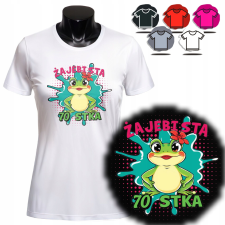  NŐI NYOMTATOTT PÓLÓ - AJÁNDÉK SZÜLETÉSNAPI BÉKA 70 ÉVES - XS női póló