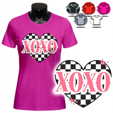 NŐI NYOMTATOTT PÓLÓ - SZÍV MINTA XOXO CHECK AJÁNDÉK - XS női póló