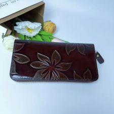  Női Pénztárca -Dombornyomott- Virág Mintás- Burgundia- pénztárca