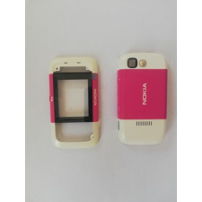 Nokia 5200 elő+akkuf, Előlap, fehér-rózsaszín mobiltelefon, tablet alkatrész