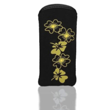 Nokia Neoprén tok, SIZE S flower (5X12cm), fekete-arany tok és táska