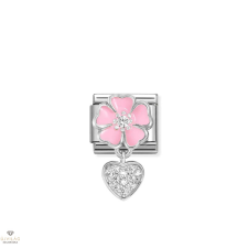 Nomination &quot;Rózsaszín virág és szív függő&quot; charm - 331814-01 medál