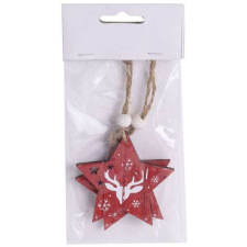 Nonbrand Felakasztható fa csillag dekoráció szarvas dekorral - 17x6 cm - 2 darabos karácsonyfadísz