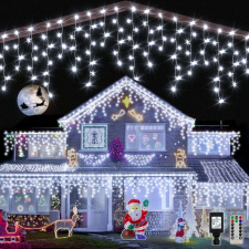 Nonbrand Karácsonyi hidegfehér fényfüggöny, 180 LED-es izzóval, 8,5 m, kültéri és beltéri, toldható kültéri izzósor