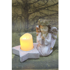 Nonbrand Rózsaszín-arany angyal LED csillagal 14cm karácsonyi dekoráció