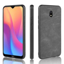Nonbrand Xiaomi Redmi 8A Védőtok - Szilikon Keret, Bőrhatású Hátlap - Fekete tok és táska