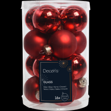 Norand KARÁCSONYFADÍSZ GÖMB SZETT ÜVEG 16 DB-OS PIROS karácsonyfadísz