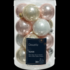 Norand KARÁCSONYFADÍSZ GÖMB SZETT ÜVEG, 16 DB-OS, RÓZSASZÍN/FEHÉR/ARANY karácsonyfadísz