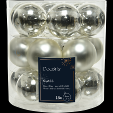 Norand KARÁCSONYFADÍSZ GÖMB SZETT ÜVEG 18 DARAB EZÜST karácsonyfadísz