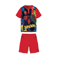  Nyári rövid ujjú gyerek pamut pizsama - Pókember - Super Hero felirattal - piros - 134