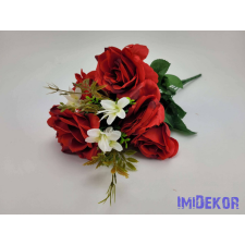  Nyíló rózsa 9 ágú selyem csokor 42 cm - Piros dekoráció