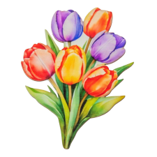  Nyomtatott dekorkarton 6 szálas színes tulipáncsokor 12cm dekorációs kellék