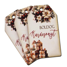  Nyomtatott dekorkarton - Boldog karácsonyt krém-barna táblák 3db/cs dekorációs kellék