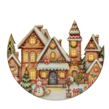  Nyomtatott dekorkarton Félkoszorú közép házikós 11,8cm dekorációs kellék