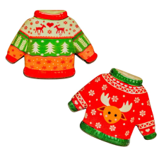  Nyomtatott dekorkarton Karácsonyi pulcsi 7cm 3db-os dekorációs kellék