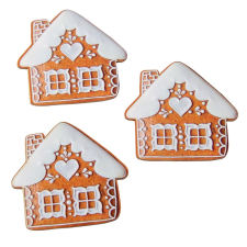  Nyomtatott dekorkarton mézeskalács kunyhó 6,5cm 3db-os dekorációs kellék