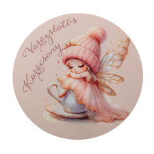  Nyomtatott fa tábla koszorú közép Angyalkás 14,8cm dekorációs kellék