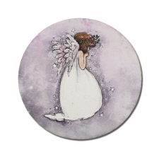  Nyomtatott fa tábla koszorú közép - Angyalkás csillagos 11,8cm dekorációs kellék