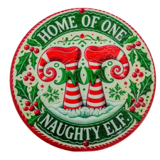  Nyomtatott fa tábla koszorú közép Elf lábak 14,8cm dekorációs kellék