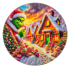  Nyomtatott fa tábla koszorú közép Grinch mézifalván 14,8cm dekorációs kellék