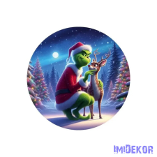  Nyomtatott fa tábla koszorú közép - Grincs őzikével 11,8cm dekorációs kellék