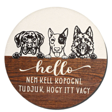 Nyomtatott fa tábla koszorú közép - Hello nem kell kopogni 11,8cm dekorációs kellék