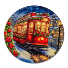  Nyomtatott fa tábla koszorú közép Karácsonyi villamos 11,8cm dekorációs kellék