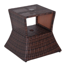 Oasom Kerti asztal napernyőtartóval polyrattan kerti bútor barna 54x54x55 cm kerti bútor