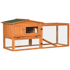 Oasom Kültéri ketrec kisállatoknak 156x58x68 cm időjárásálló fenyőfa rámpával, bitumenes tetővel ketrec, szállítóbox rágcsálóknak