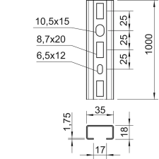 OBO 1104598 CMS3518P1000FT Profilsín perforált, nútszélesség 17 mm merítetten tűzihorganyzott 1000x35x18mm villanyszerelés