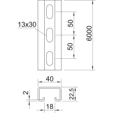 OBO 1121901 MS4022P6000A2 Profilsín, perforált MS4022, 18 mm résméret, 6000mm villanyszerelés
