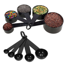 OEM 10 darabos mérőkanál készlet, műanyag, 1-200 g, fekete konyhai eszköz