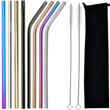 OEM 8db fém szívószál tisztitókefékkel 21,5X0,8cm konyhai eszköz