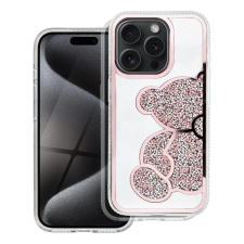 OEM Apple Iphone 16 tok csillogó maci mintával rózsaszín tok és táska