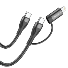 OEM Borofone BX61 2az 1ben - 2x USB-C / Lightning Töltő - Fekete kábel és adapter